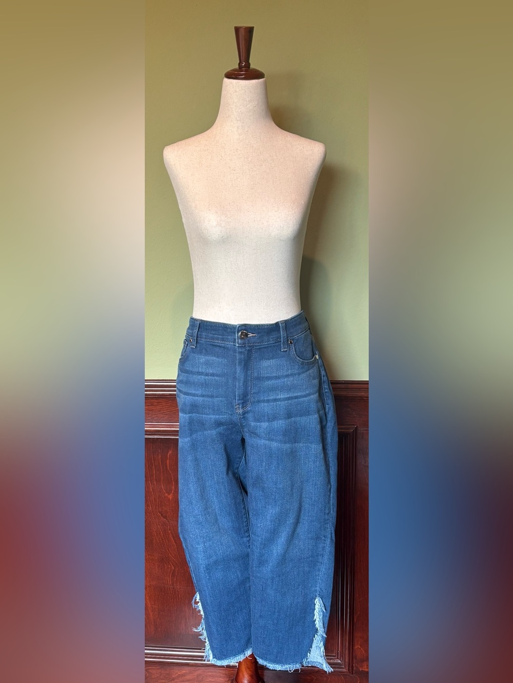 Chico's Blue Boyfriend Wide-Leg Jeans with Raw Hem